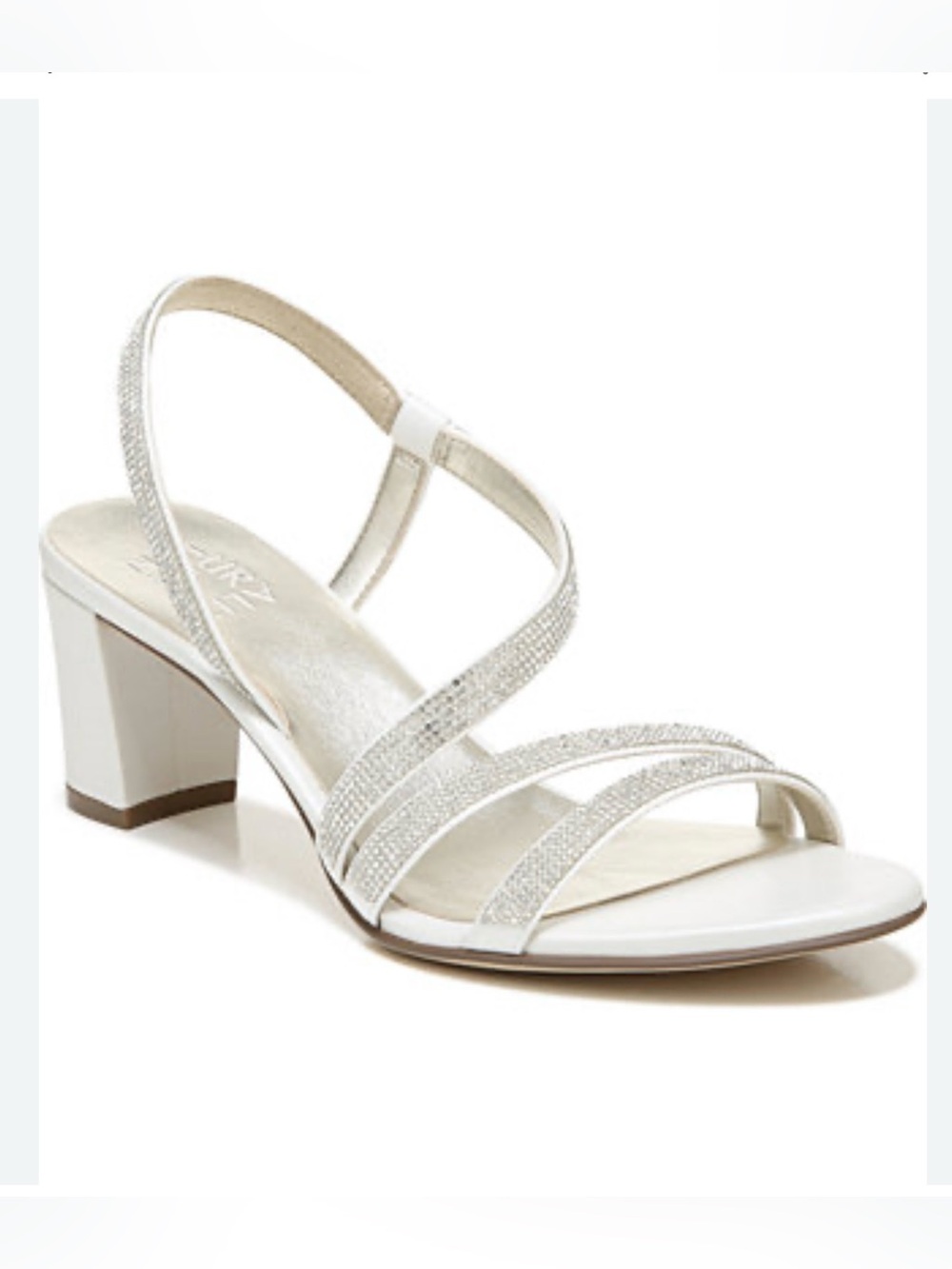Naturalizer White Crystal-Strap Mid Block Heel Sandal